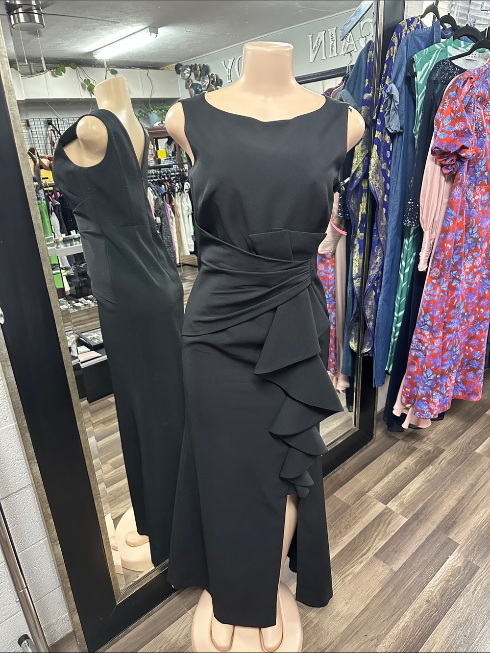 Eliza J Black Sleeveless Ruffled Sheath Midi Dress